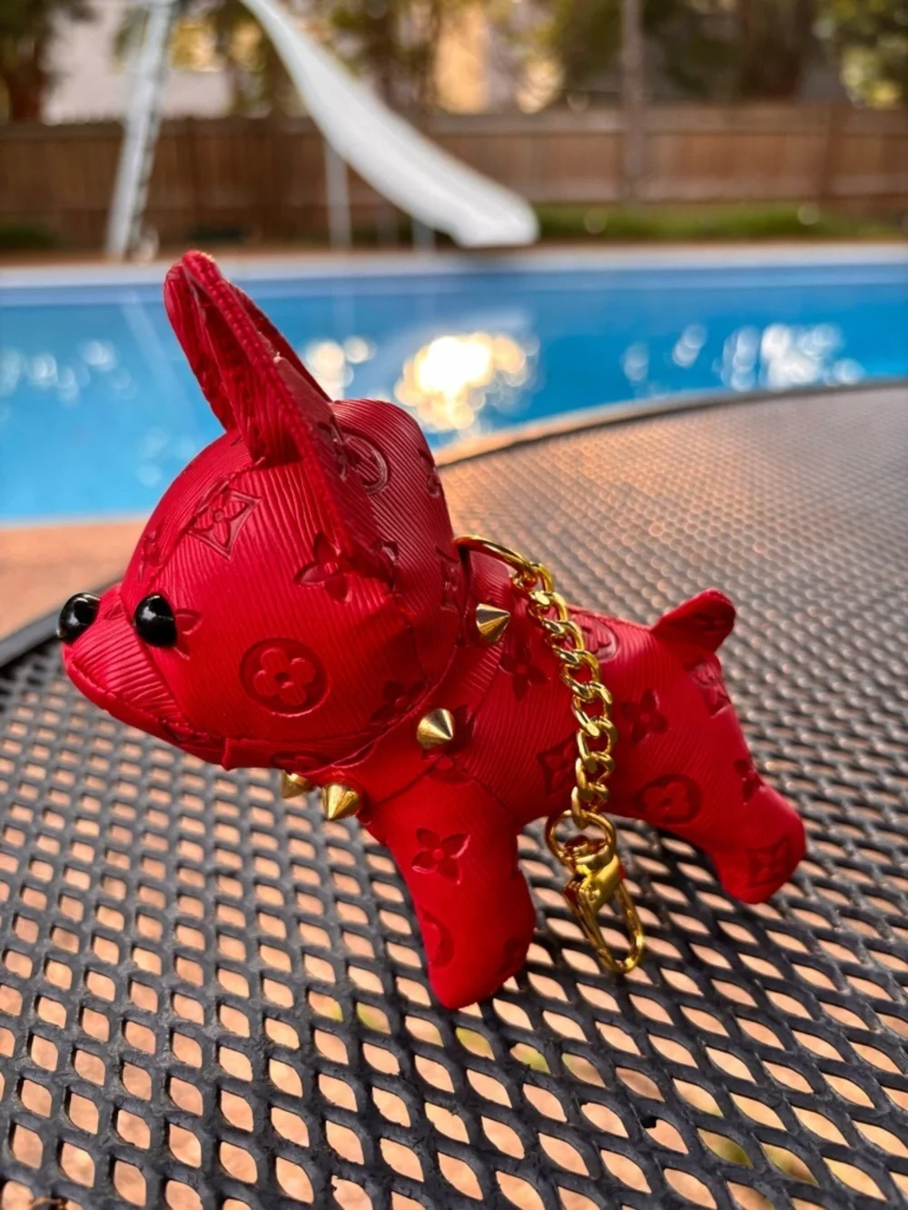 Bag Charm/Key Fob, Adorable Red Bulldog With Spiked Collar NWOT